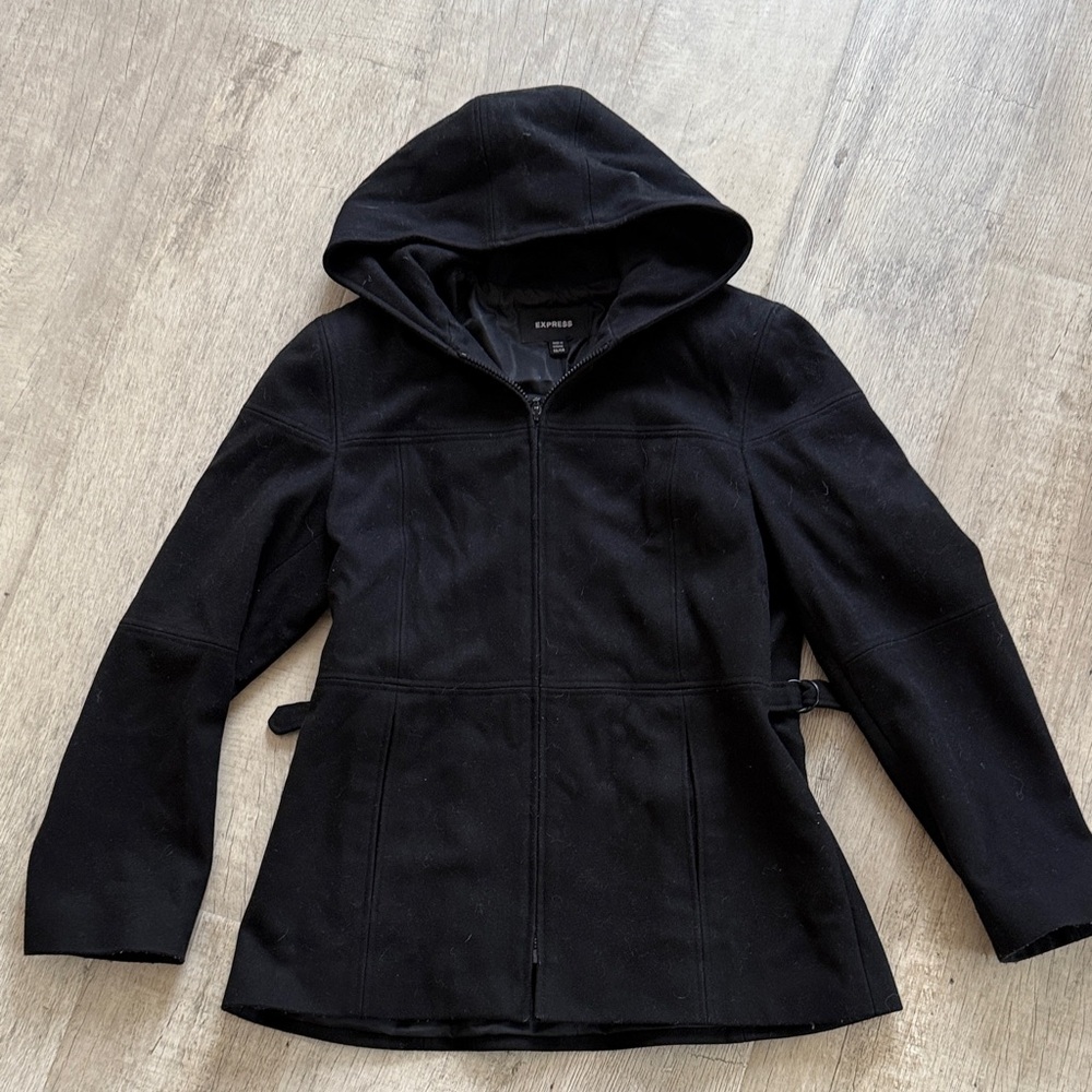 Express Black Women's Wool Utility Jacket with Hood